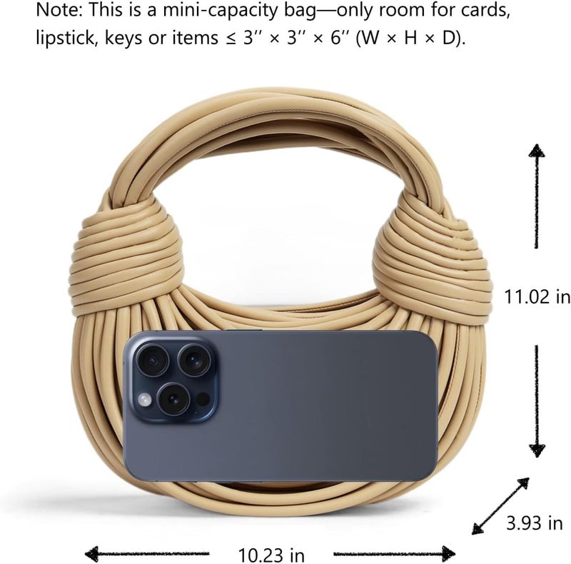 Gimue Gold Purse for Women, Woven Knotted Bread Crossbody Clutch Top Handle Creative Noodles Bag Underarm Shoulder Handbag | Woven, Small, Leather, Top Handle, Noodles - Image 2
